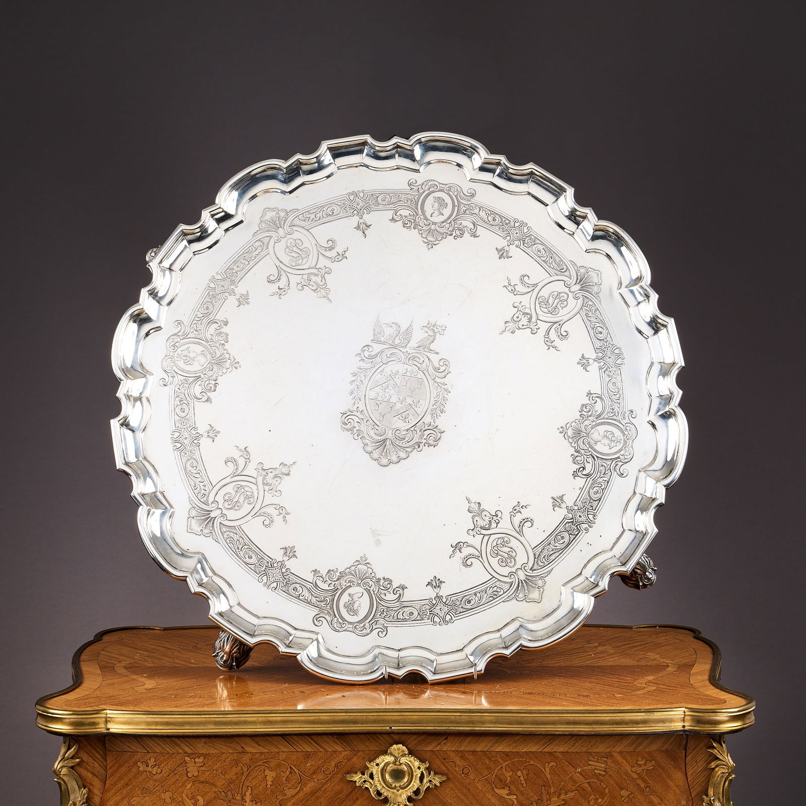 GARRARD & CO.: A MASSIVE STERLING SILVER SALVER, 136 oz., LONDON, 1854 (1 of 11)