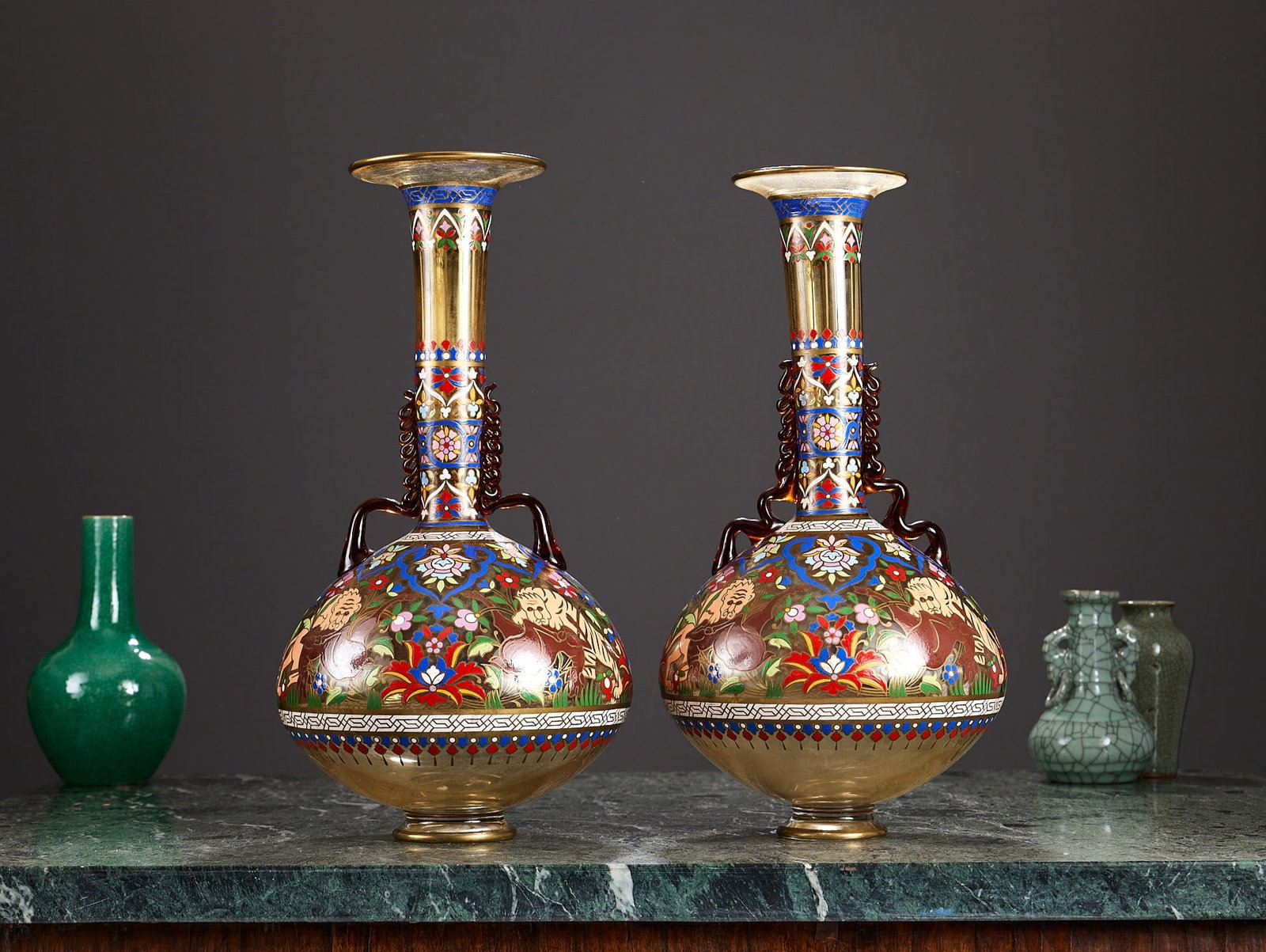 A NEAR PAIR OF 'ARABIAN STYLE' ENAMELLED VASES C. 1876-1880 ATTRIBUTED TO LOBMEYR (1 of 1)