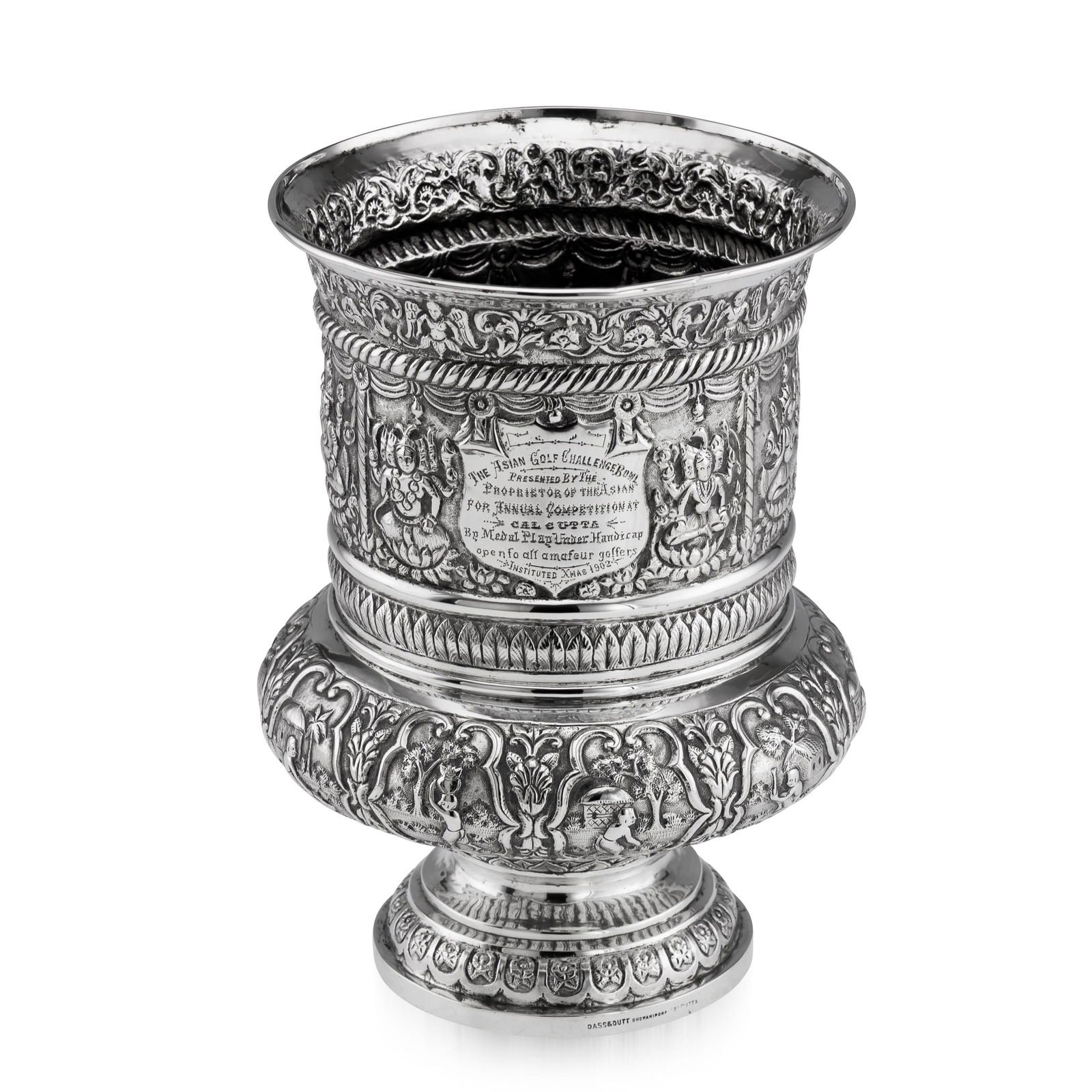 AN EARLY 20TH CENTURY INDIAN (CALCUTTA) SOLID SILVER REPOUSSE VASE, DASS & DUTT, C. 1900 (1 of 20)