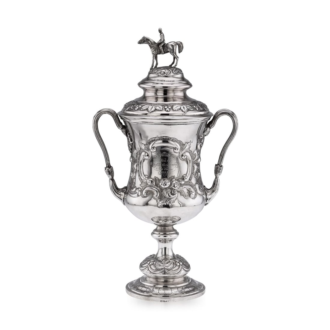 A 19TH CENTURY INDIAN COLONIAL SOLID SILVER TROPHY CUP AND COVER, C. 1860 (1 of 20)