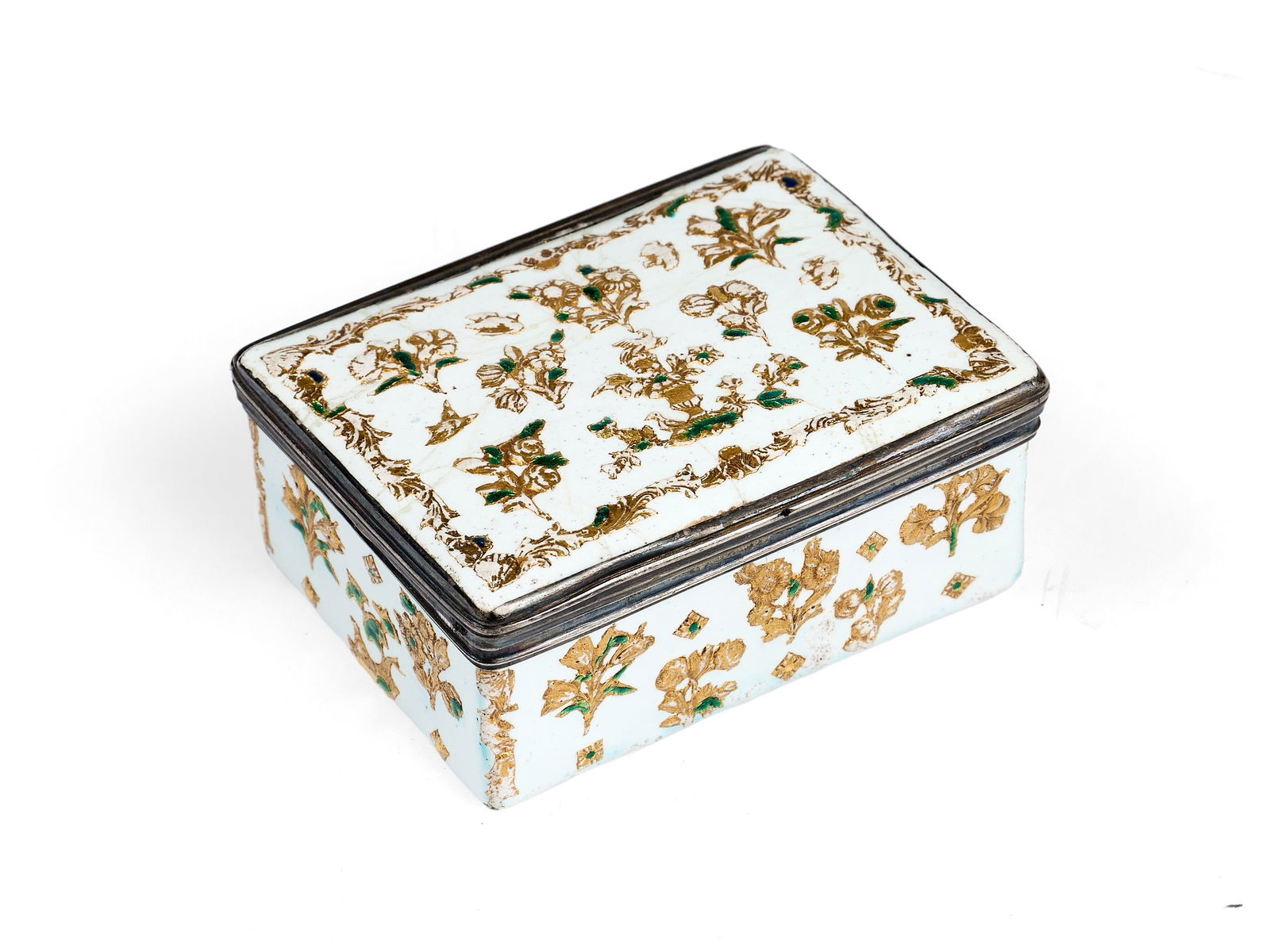 A MID 18TH CENTURY GERMAN ENAMELLED, GILT AND SILVER SNUFF BOX, POSSIBLY FROMERY WORKSHOP (1 of 1)