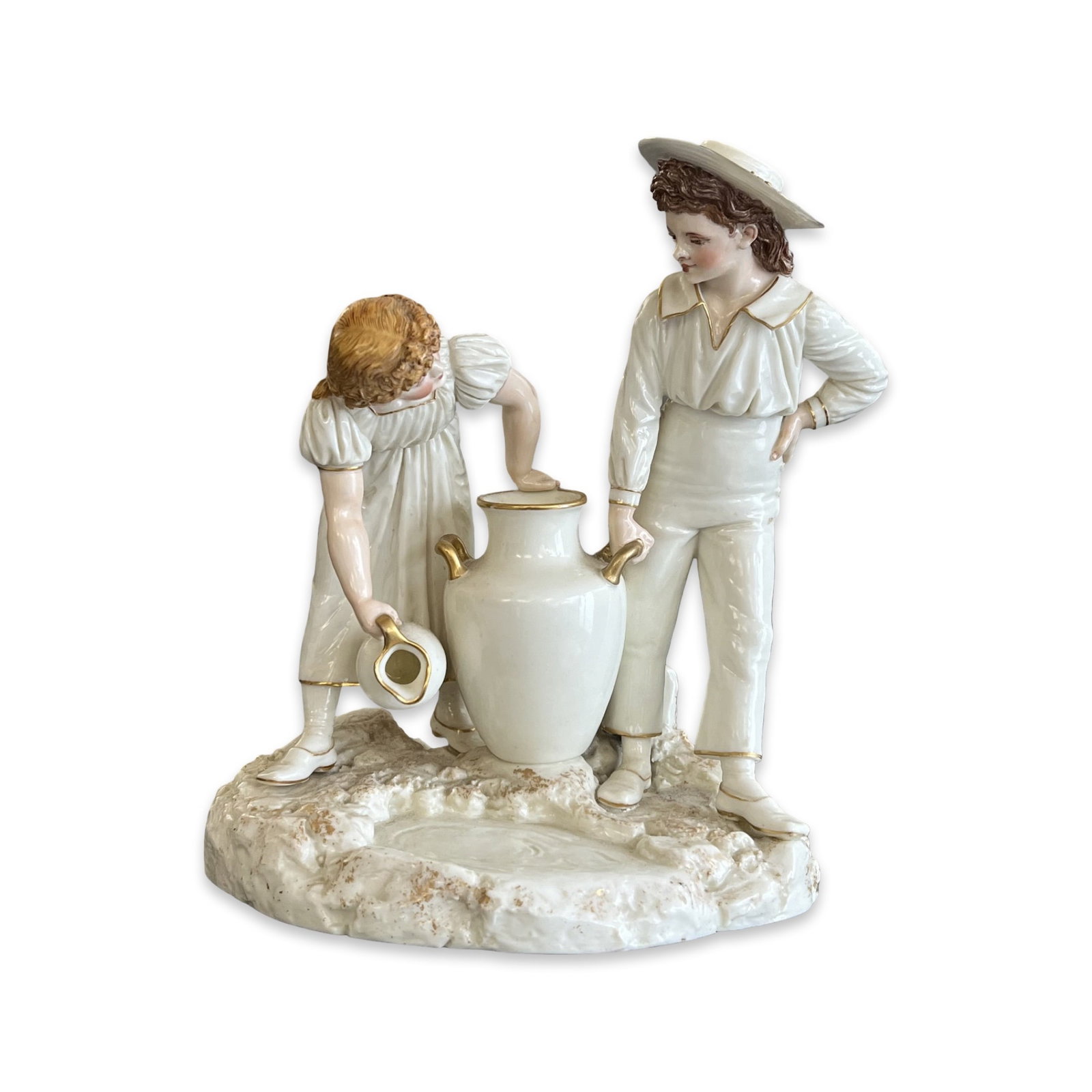 A 19TH CENTURY ROYAL WORCESTER PORCELAIN FIGURAL GROUP OF A BOY AND GIRL (1 of 4)