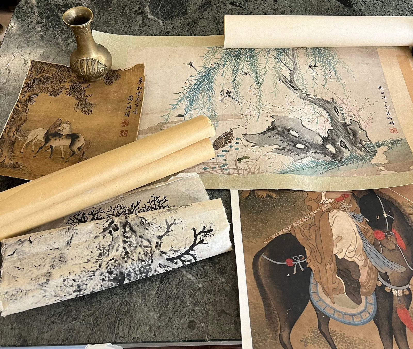 A COLLECTION OF FIVE CHINESE INK AND COLOUR PAINTINGS ON PAPER (1 of 20)