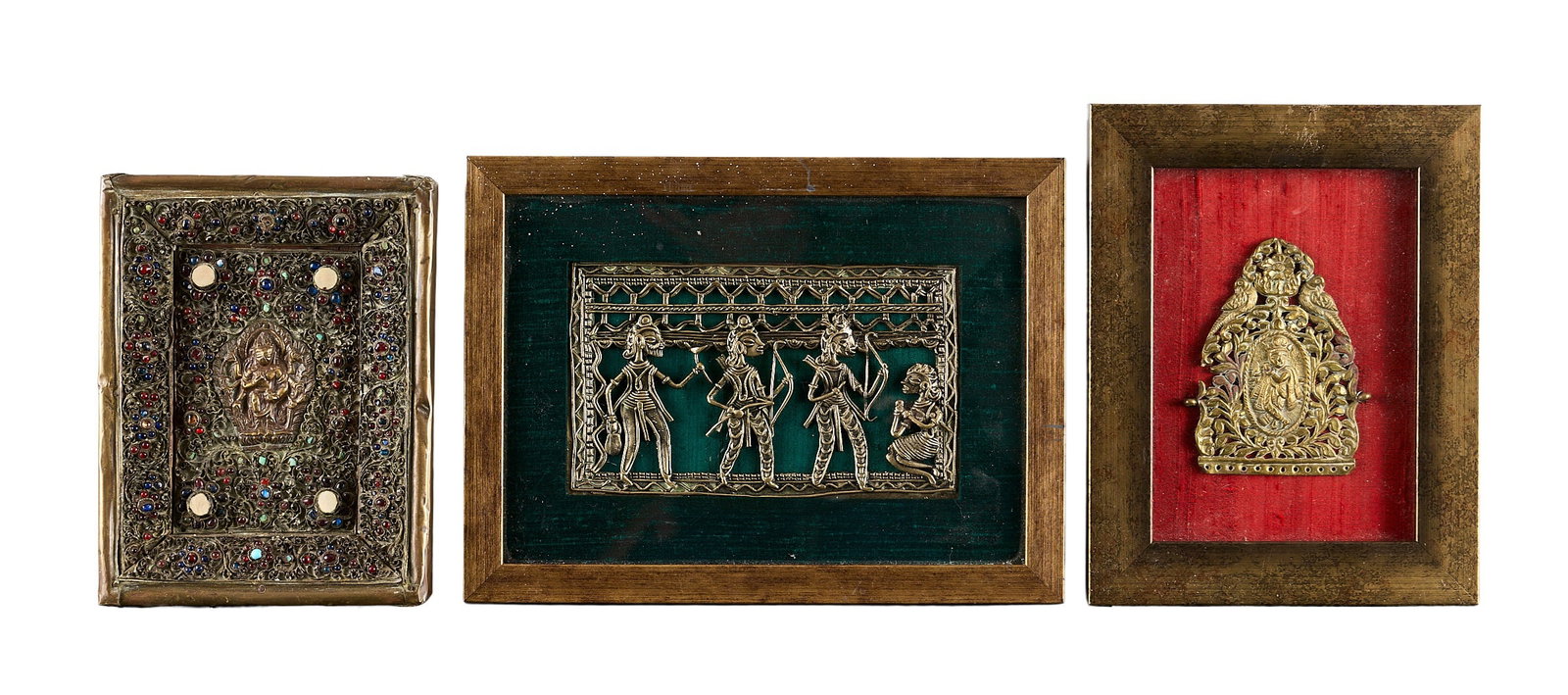 A 19TH / 20TH CENTURY TIBETAN JEWELLED VOTIVE PLAQUE TOGETHER WITH TWO OTHERS (1 of 1)