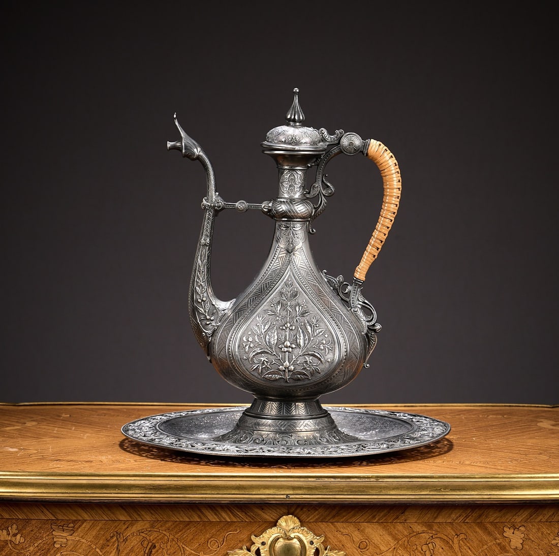 JULES BRATEAU: A PEWTER AND STRAW EWER AND BASIN CIRCA 1889 (1 of 9)
