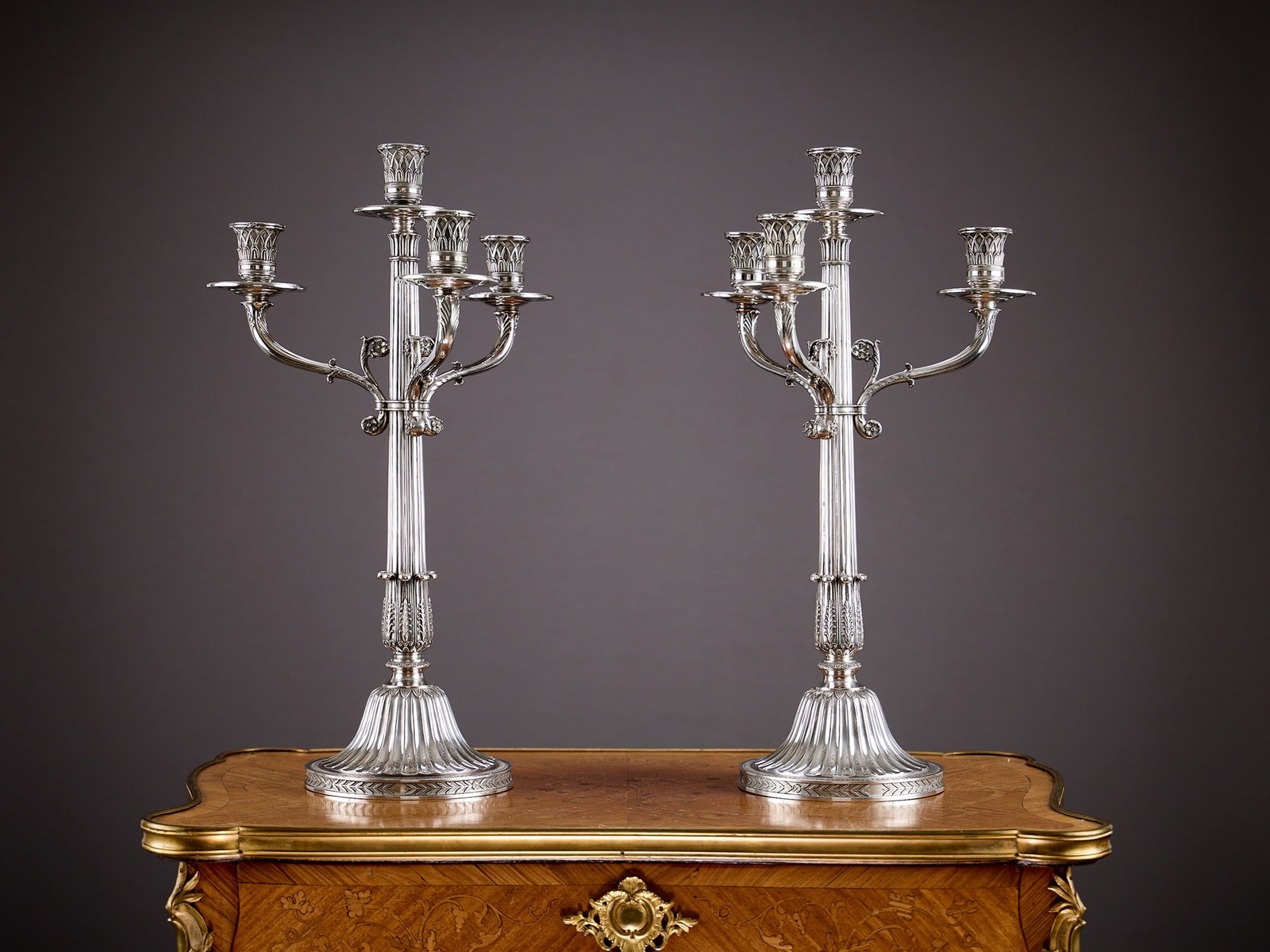 A FINE PAIR OF 19TH CENTURY SILVER CANDELABRA MAKER'S MARK FOR WOLFERS FRERES, BELGIUM (1 of 1)