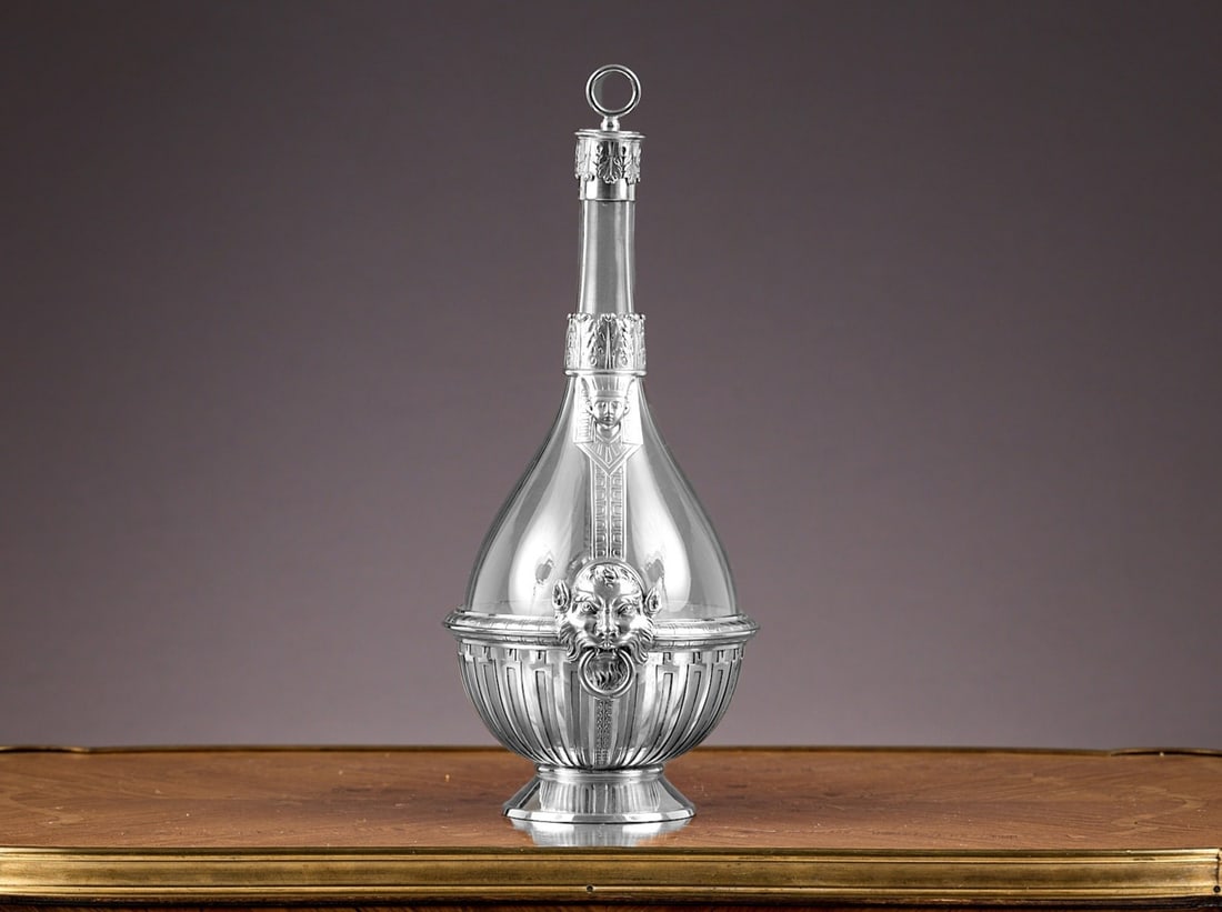 A FINE 19TH CENTURY STERLING SILVER MOUNTED BOTTLE, ROSKELL, MORTIMER HUNT C. 1888 (1 of 2)
