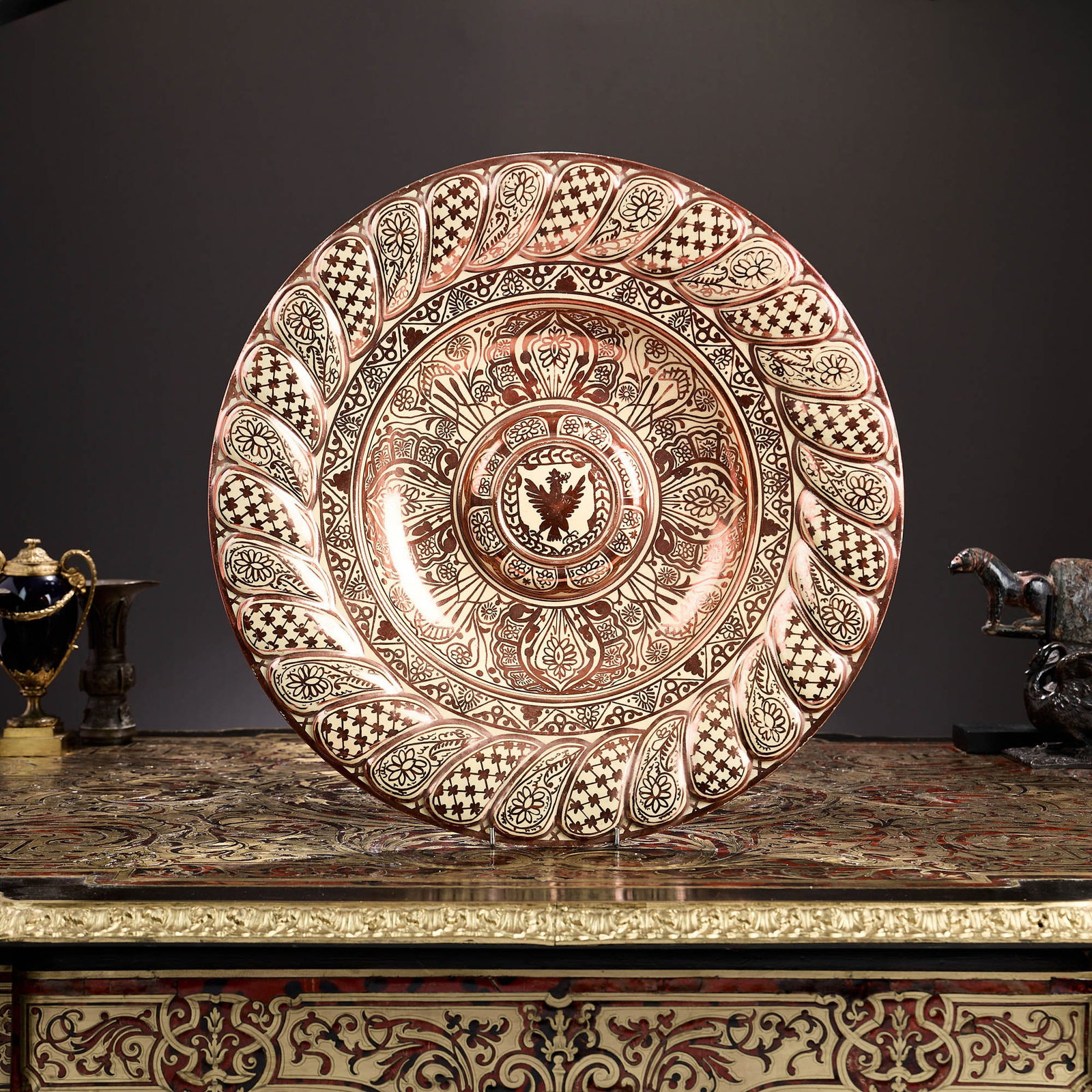 A LATE 19TH CENTURY SPANISH HISPANO-MORESQUE LUSTRE POTTERY CHARGER (1 of 2)