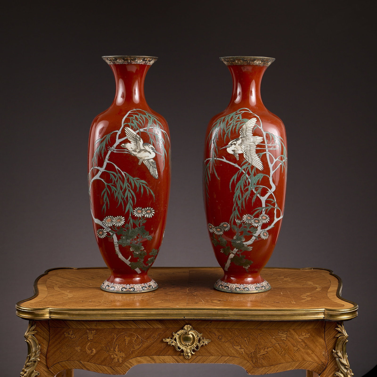A LARGE PAIR OF JAPANESE CLOISONNE VASES (1 of 6)