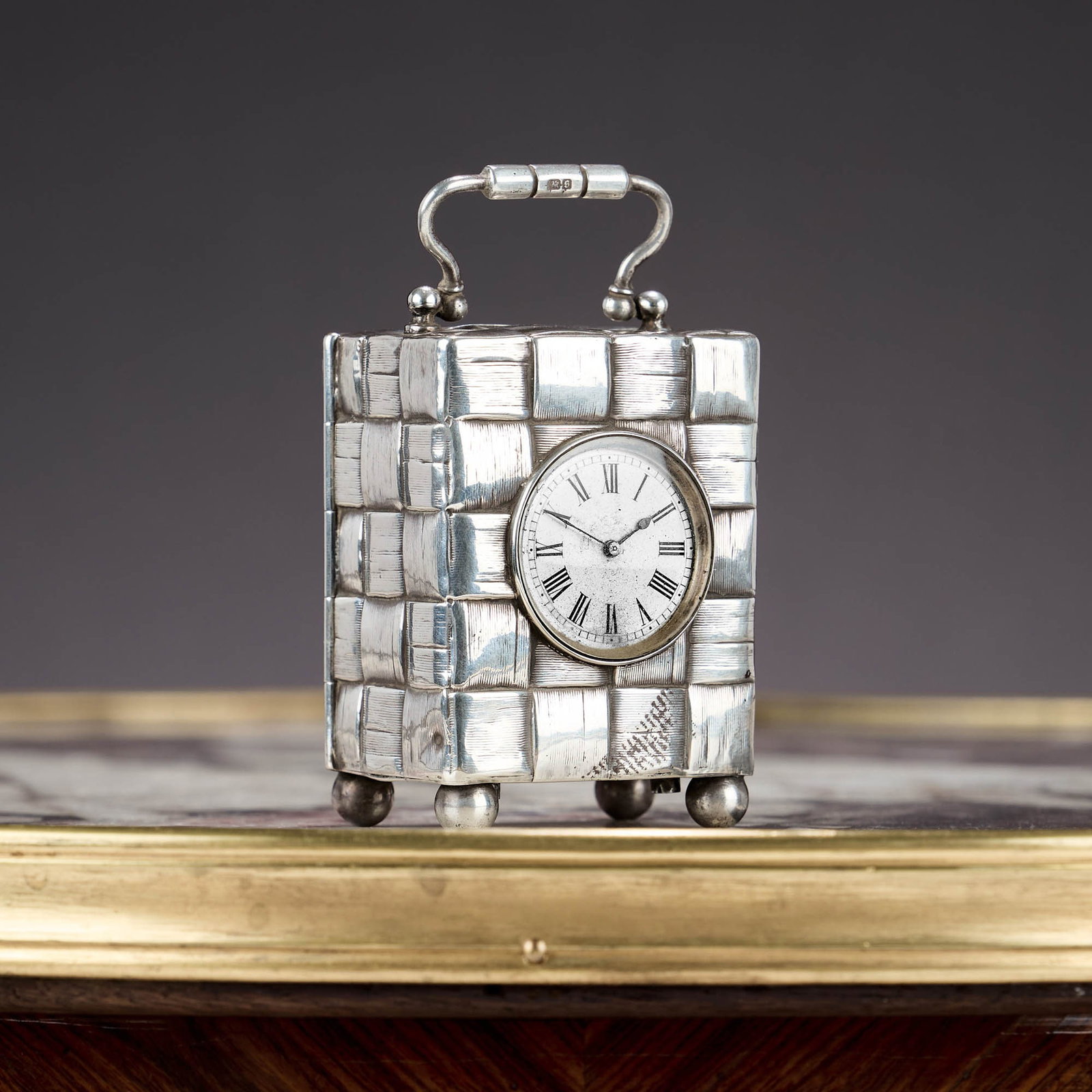 A RARE VICTORIAN STERLING SILVER TROMP L'OEIL MINIATURE CLOCK C. 1892 (1 of 8)