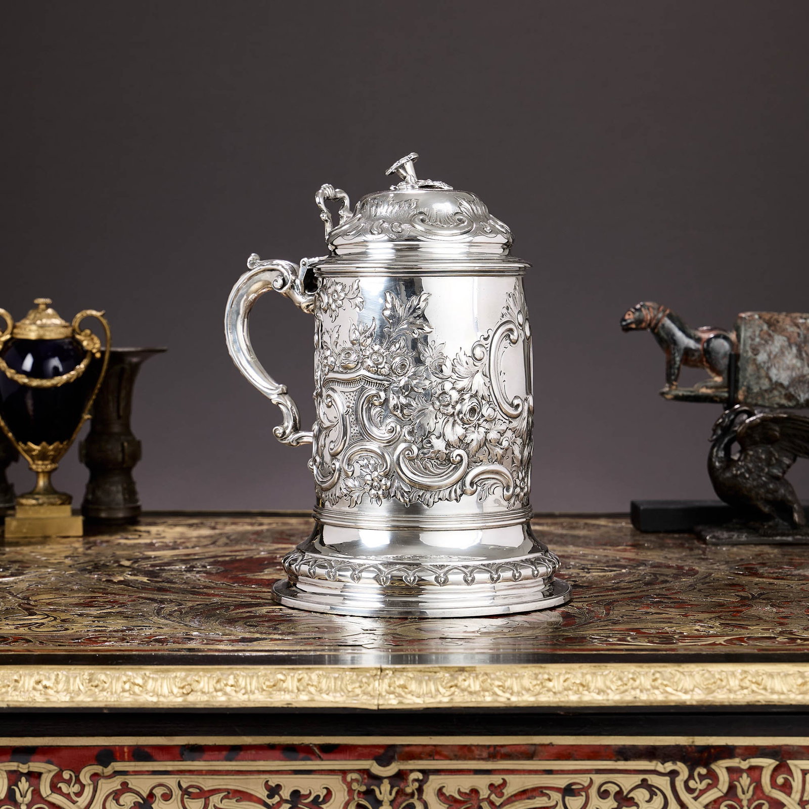 A MASSIVE 19TH CENTURY STERLING SILVER FLAGON C. 1872, HENRY HOLLAND (1 of 2)