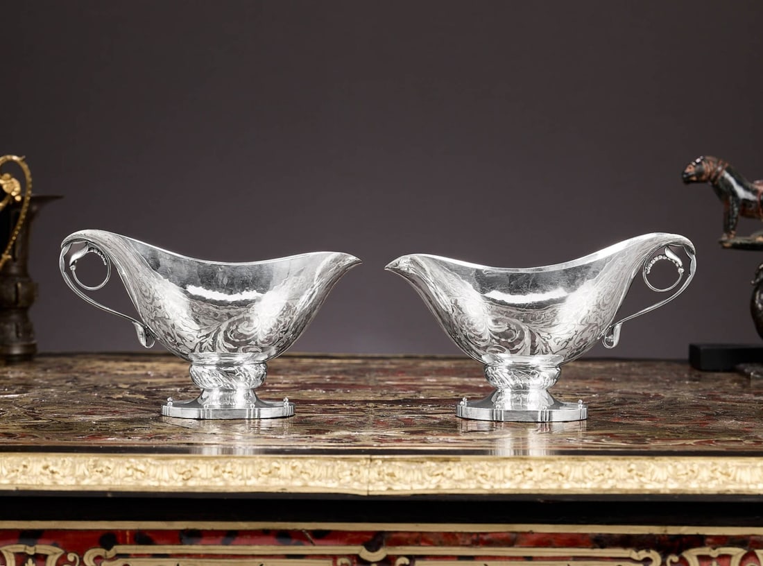 GEORG JENSEN: A PAIR OF SOLID STERLING SILVER SAUCE BOATS (1 of 4)