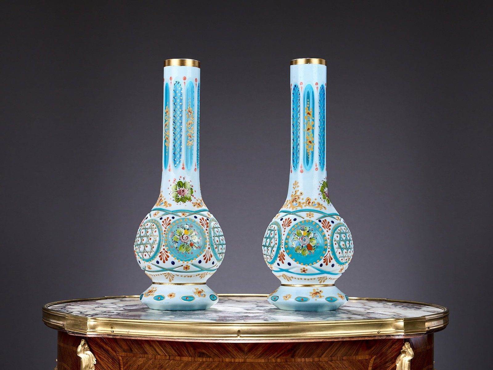 A PAIR OF BOHEMIAN FLASHED, ENAMELLED AND GILDED GLASS VASES FOR THE ISLAMIC MARKET (1 of 1)