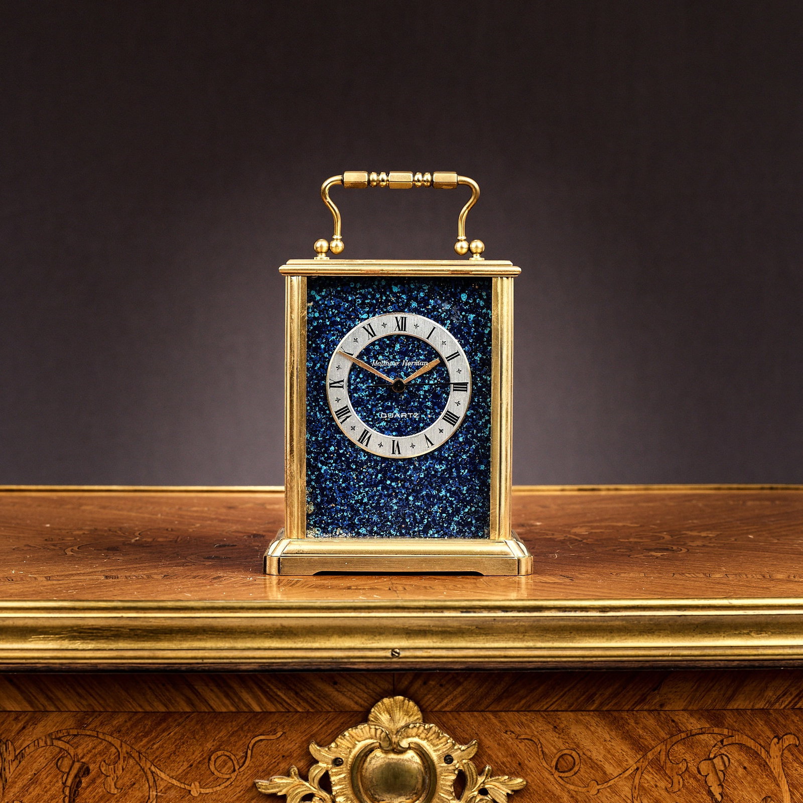 A MATTHEW NORMAN FAUX LAPIS QUARTZ CARRIAGE CLOCK (1 of 1)