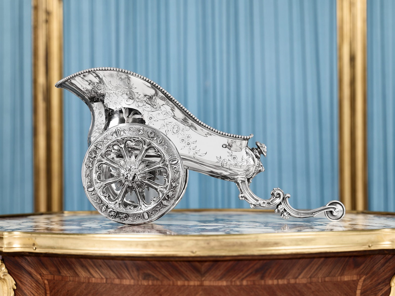 A 19TH CENTURY FRENCH SOLID SILVER WINE CARRIAGE (1 of 1)