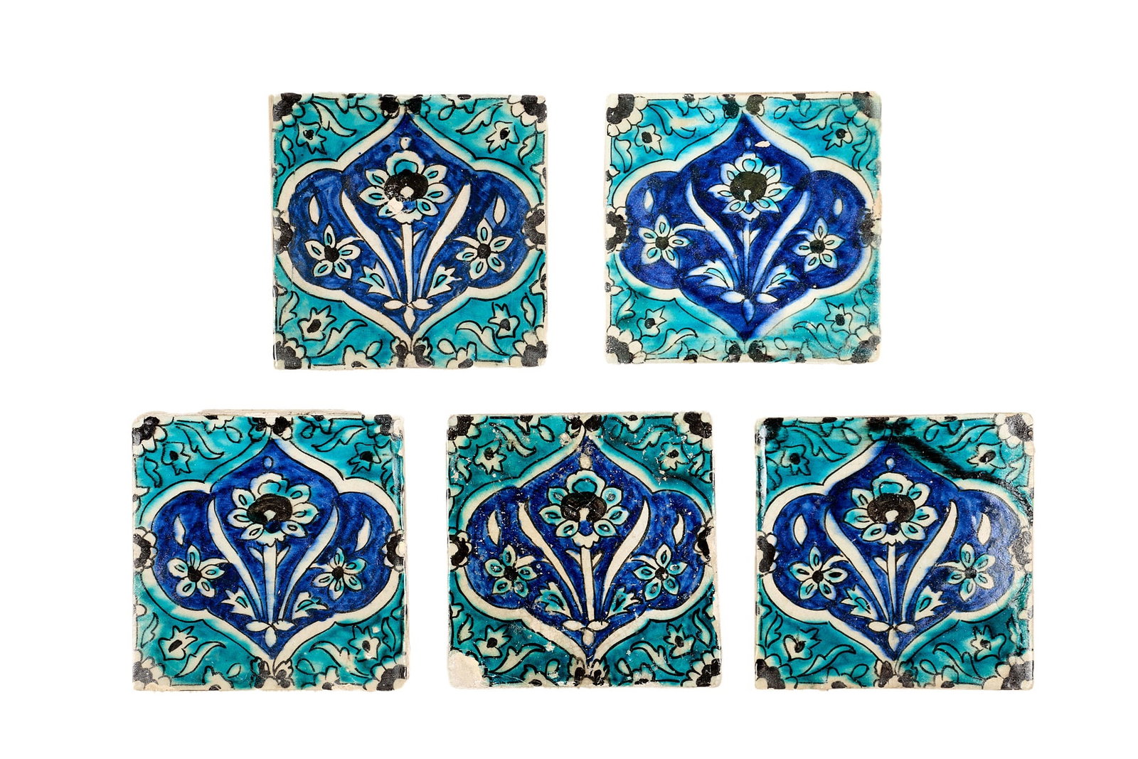A SET OF FIVE IZNIK TILES, PROBABLY LATE 16TH / EARLY 17TH CENTURY (1 of 5)