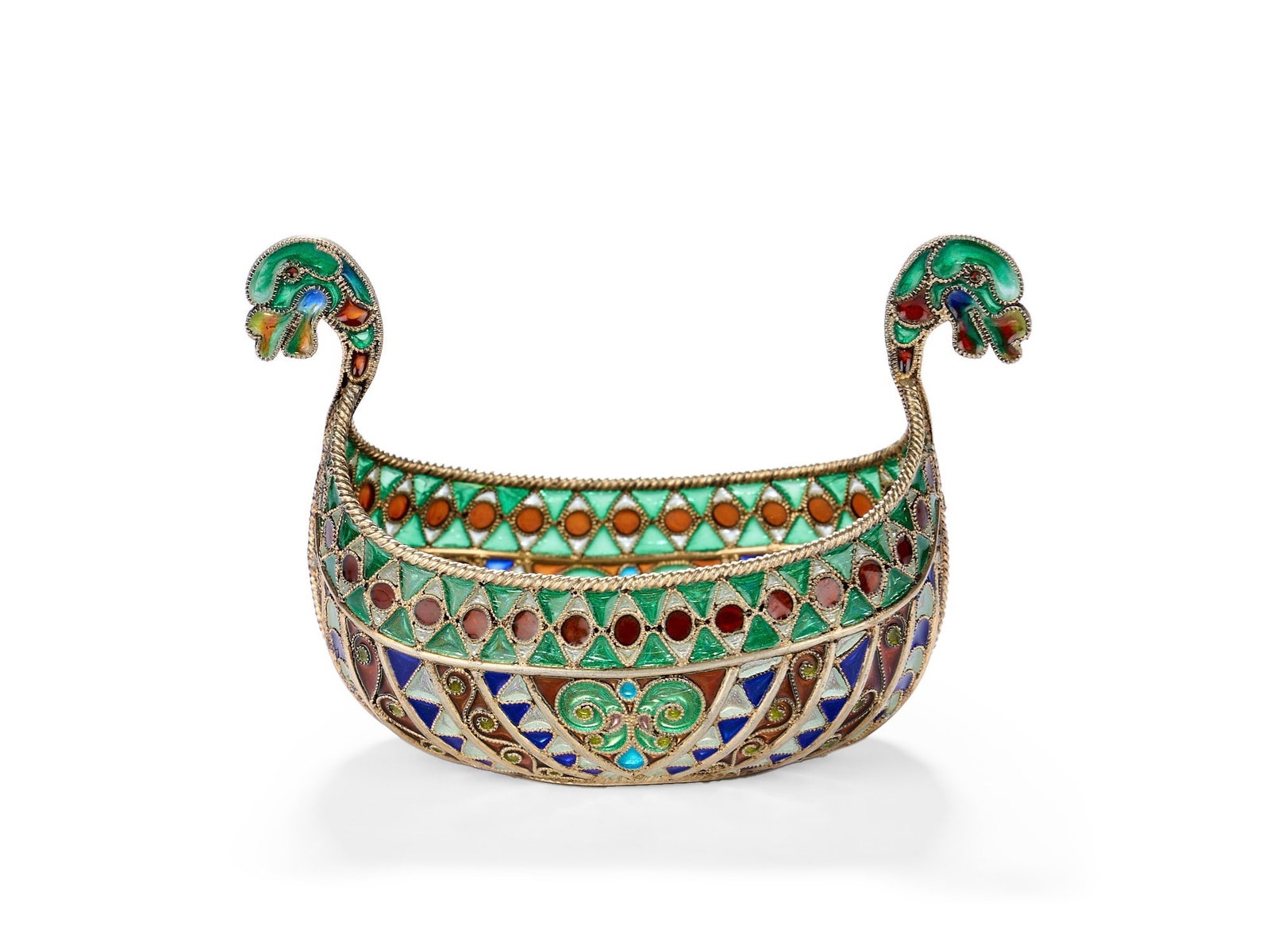 AN EARLY 20TH CENTURY NORWEGIAN PLIQUE A JOUR ENAMEL AND SILVER GILT BOAT (1 of 1)