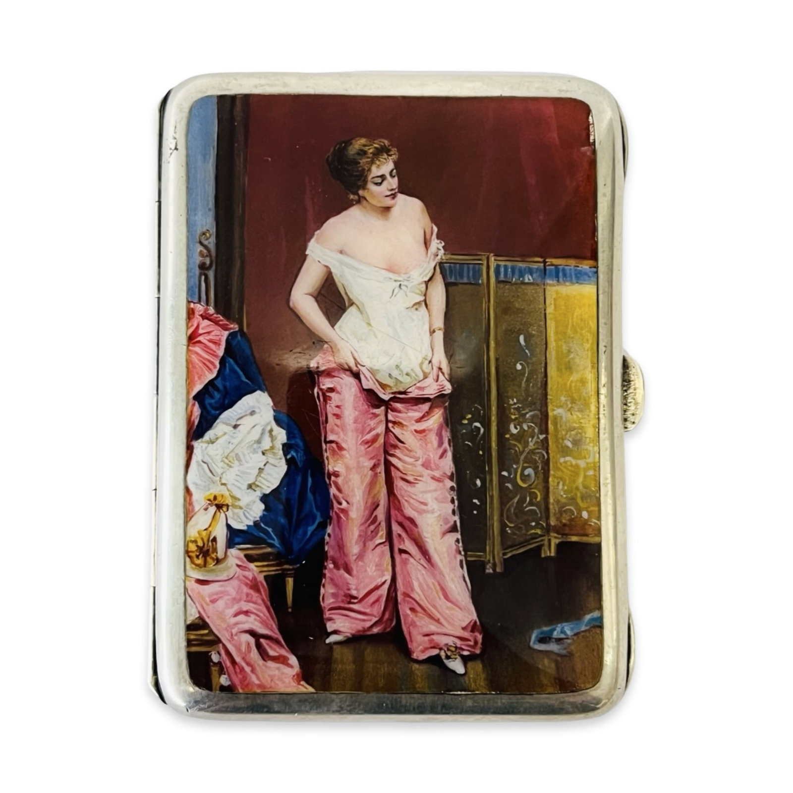 AN EARLY 20TH CENTURY GERMAN SILVER AND ENAMEL EROTIC CIGARETTE CASE C. 1900 (1 of 6)