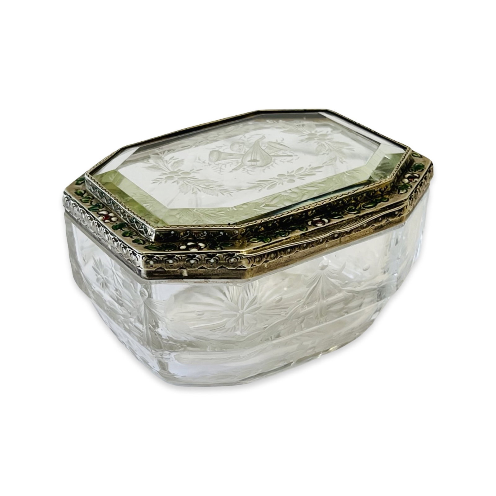 A 19TH CENTURY VIENNESE SILVER AND ENAMEL MOUNTED ROCK CRYSTAL CASKET (1 of 12)