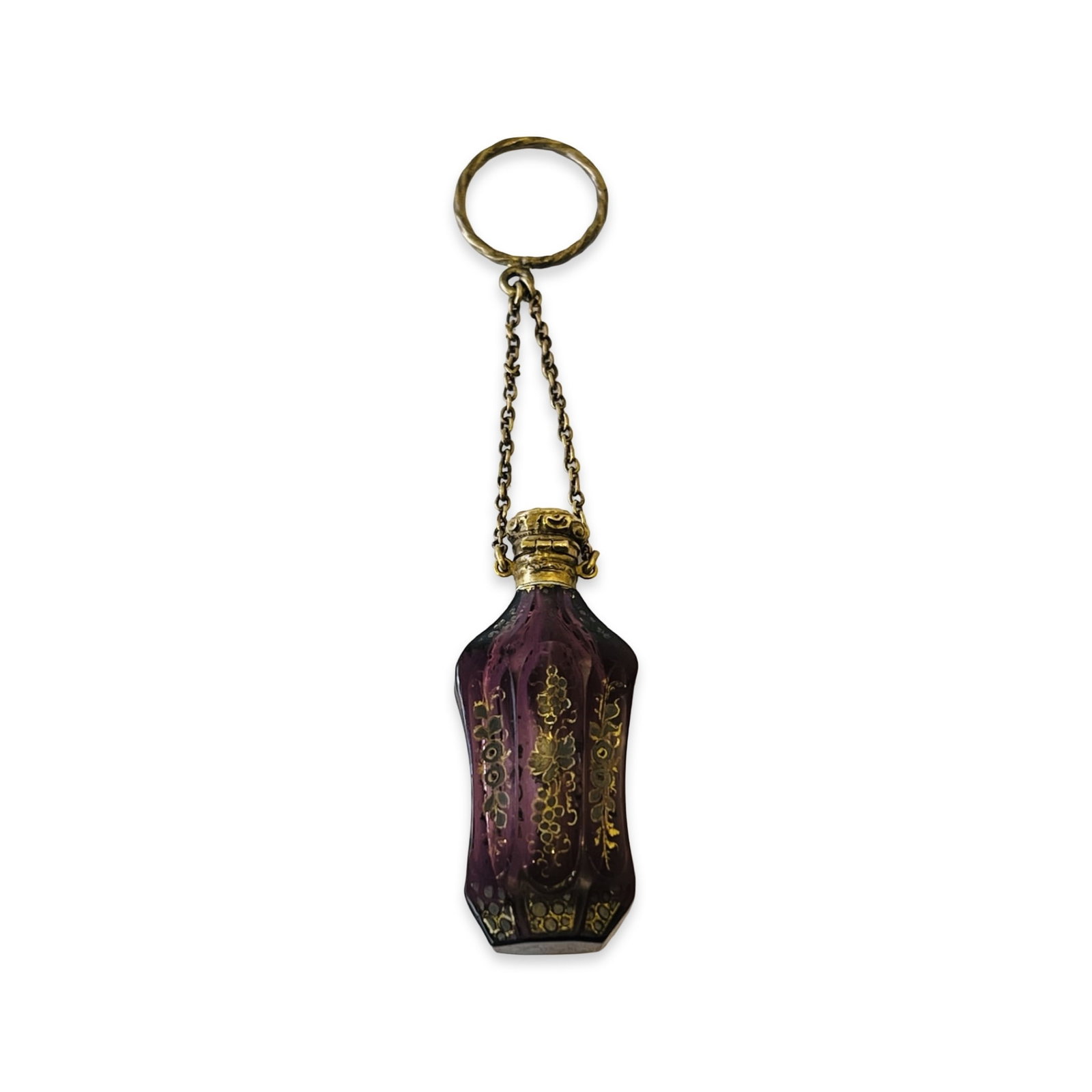 A 19TH CENTURY AMETHYST GLASS AND GILT METAL SCENT BOTTLE (1 of 3)