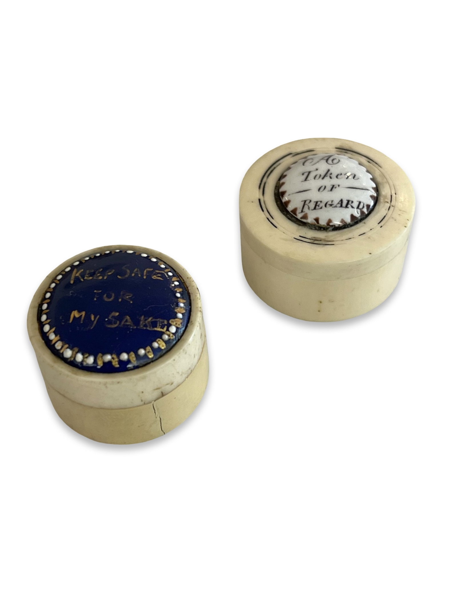 TWO RARE 18TH CENTURY BONE AND BILSON ENAMEL PILL BOXES (1 of 1)
