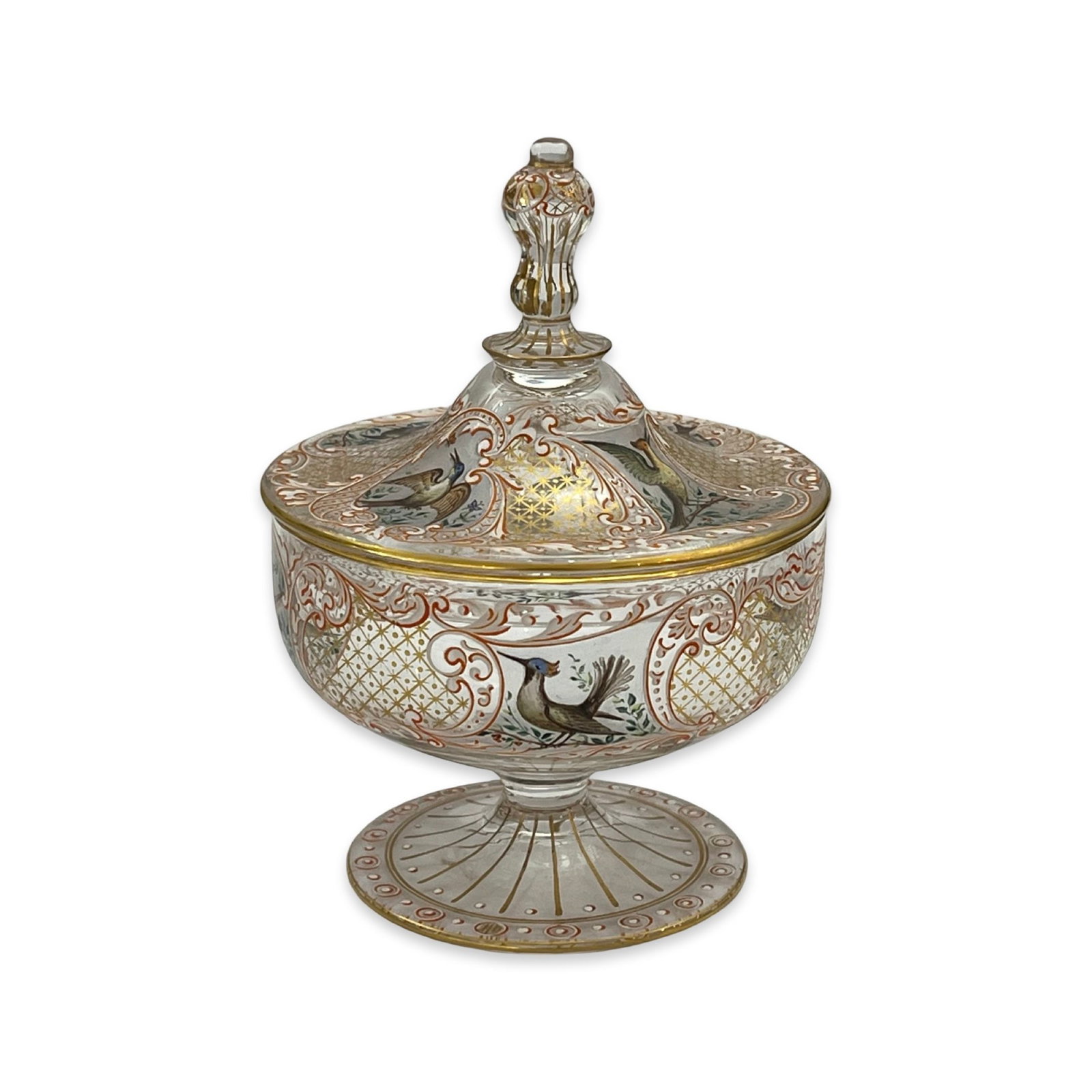 A FINE 19TH CENTURY BOHEMIAN ENAMELLED GLASS BOWL AND COVER (1 of 6)