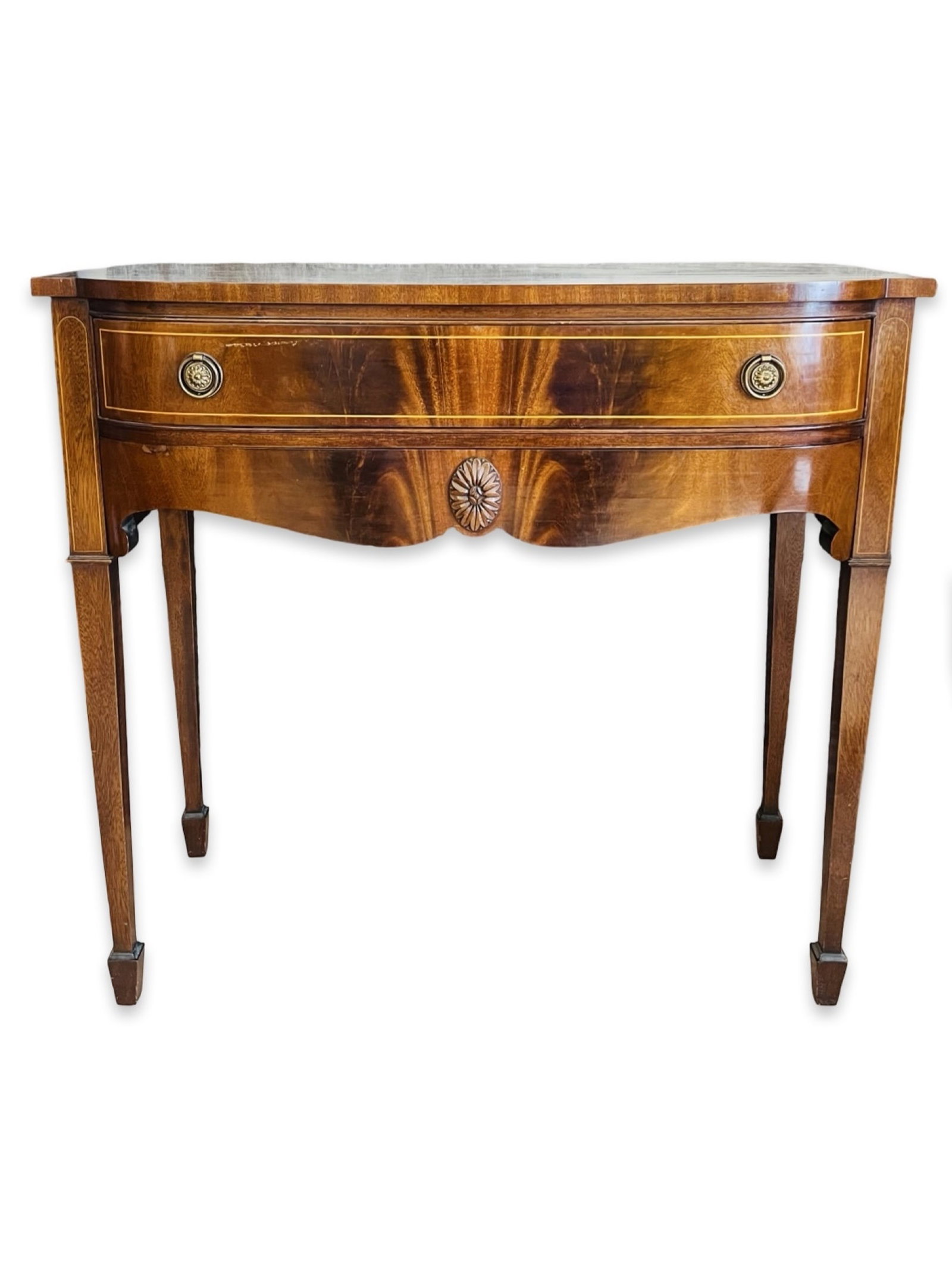 A SMALL GEORGE III STYLE MAHOGANY AND SATINWOOD INLAID SIDEBOARD (1 of 3)