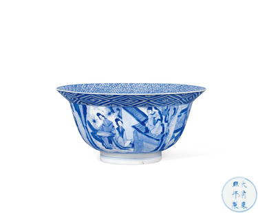 A BLUE AND WHITE 'FIGURES' BOWL Mark and Period of Kangxi, Qing Dynasty: 20.1 cm Diam.