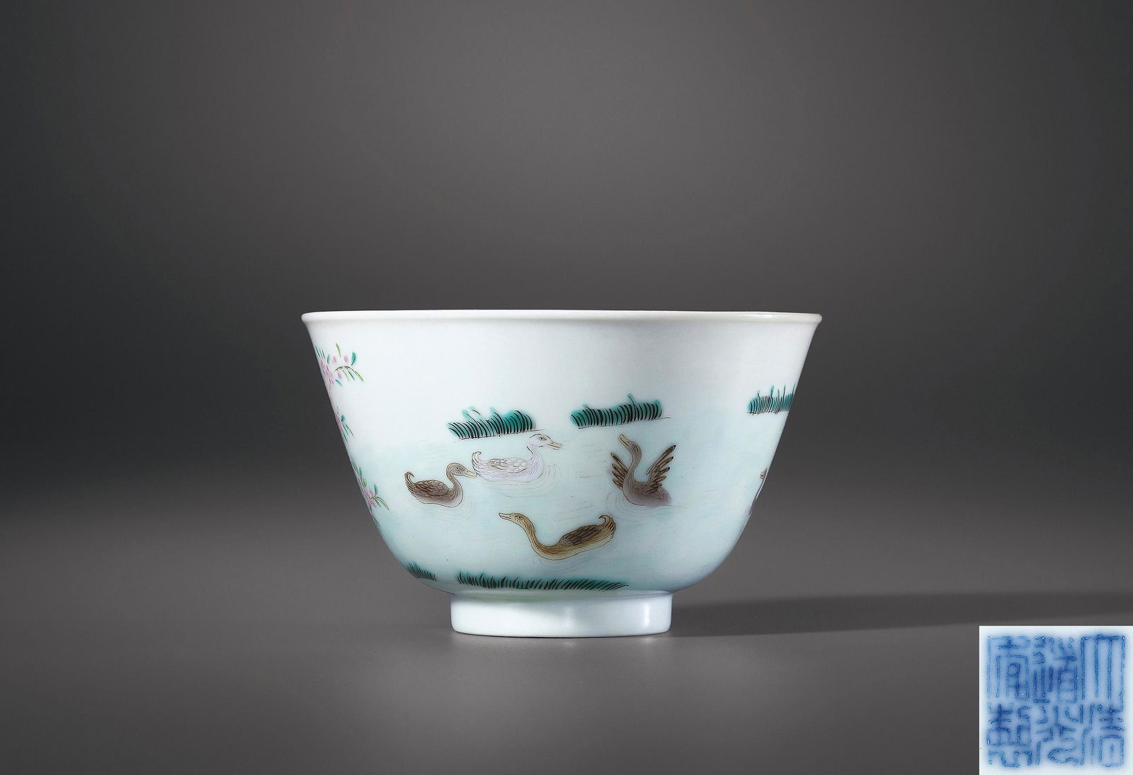 A FAMILLE-ROSE 'PEACH BLOSSOM AND DUCKS' CUP Seal Mark and Period of Daoguang, Qing Dynasty (1 of 2)