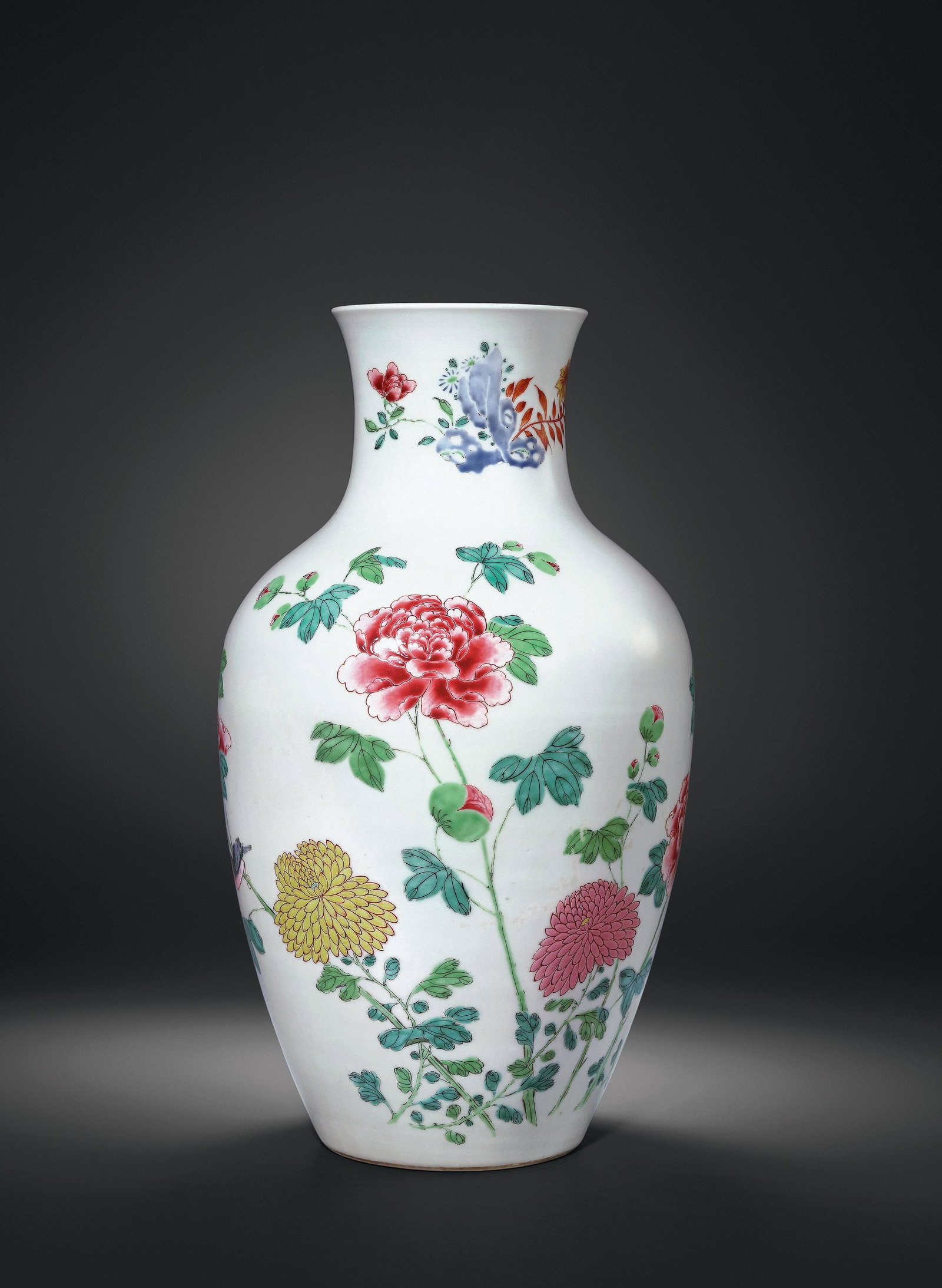 A FAMILLE-ROSE 'FLOWERS AND BIRDS' VASE Period of Yongzheng, Qing Dynasty (1 of 2)