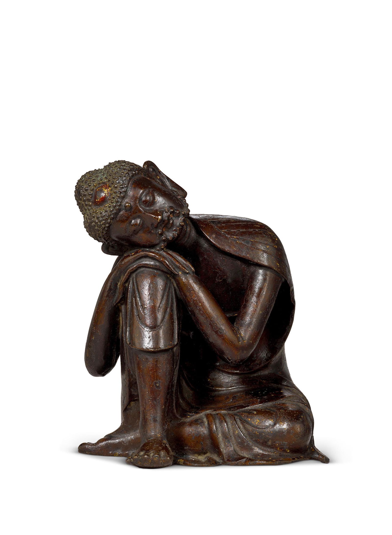 AN ASCETIC SAKYAMUNI Ming Dynasty China Gilt-lacquered Copper (1 of 2)