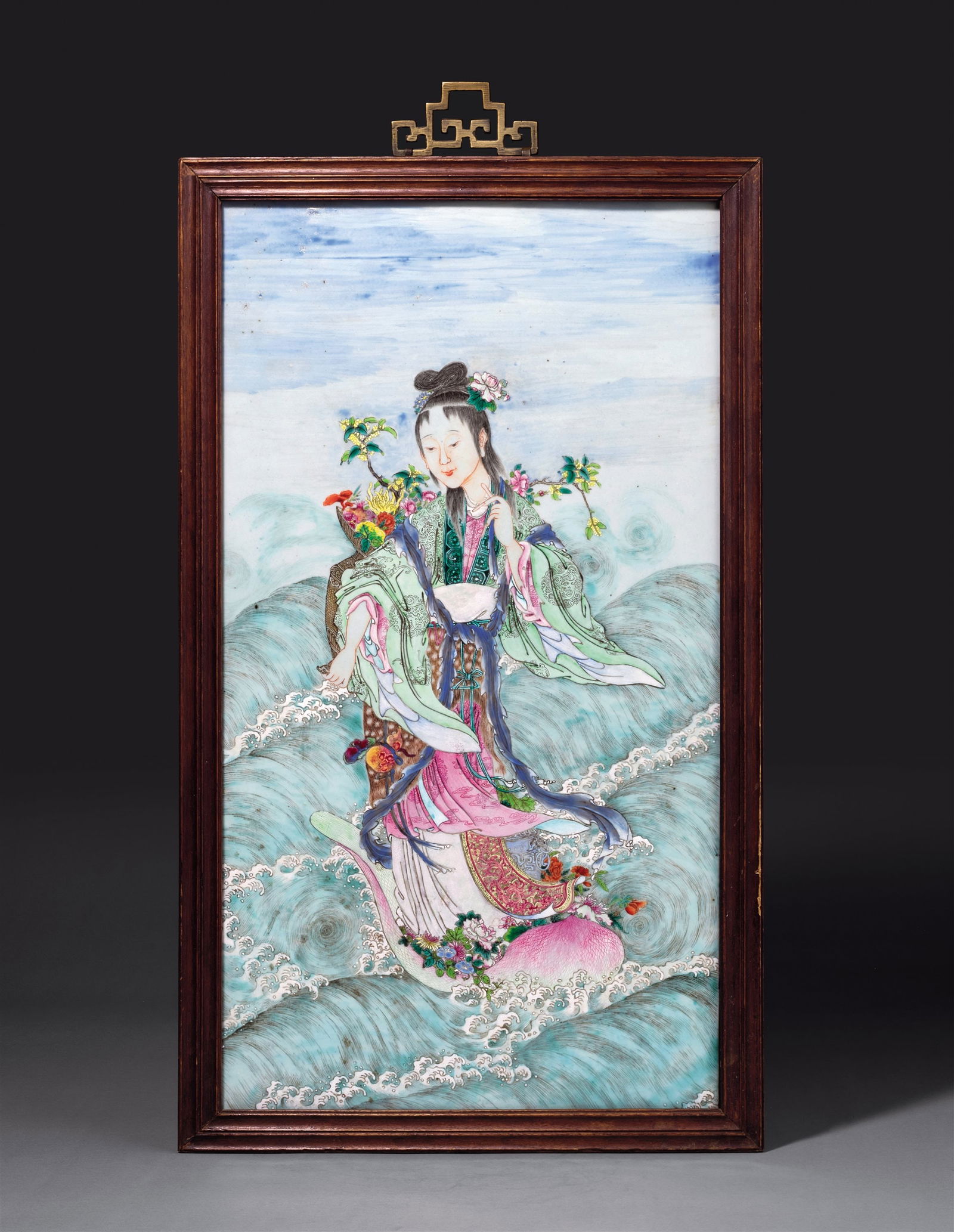 A Canton Enamels 'Mag Presenting Longevity' Panel: Period of Yongzheng, Qing Dynasty