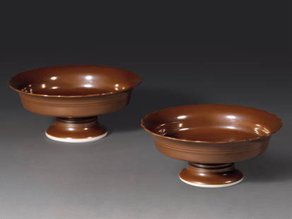 A Pair of Purple-Gold Glaze Lobed Stem Dishes: Mark and Period of Qianlong,Qing Dynasty