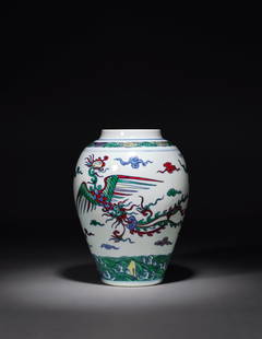 A Doucai Jar Cloud and Phoenix Motifs: Period of Kangxi, Qing Dynasty