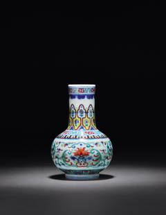 A Doucai Mallet-shaped Vase with Sacred Lotus Motifs: Mark and Period of Qianlong, Qing Dynasty