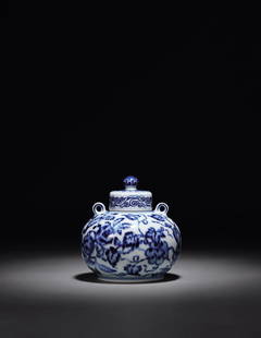 A YONGLE-STYLE BLUE-AND-WHITE COVERED JAR: Period of Yongzheng, Qing Dynasty