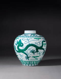 A Doucai Jar with Eight Buddhist Emblems and Green-Dragon Motifs: Mark and Period of Qianlong, Qing Dynasty