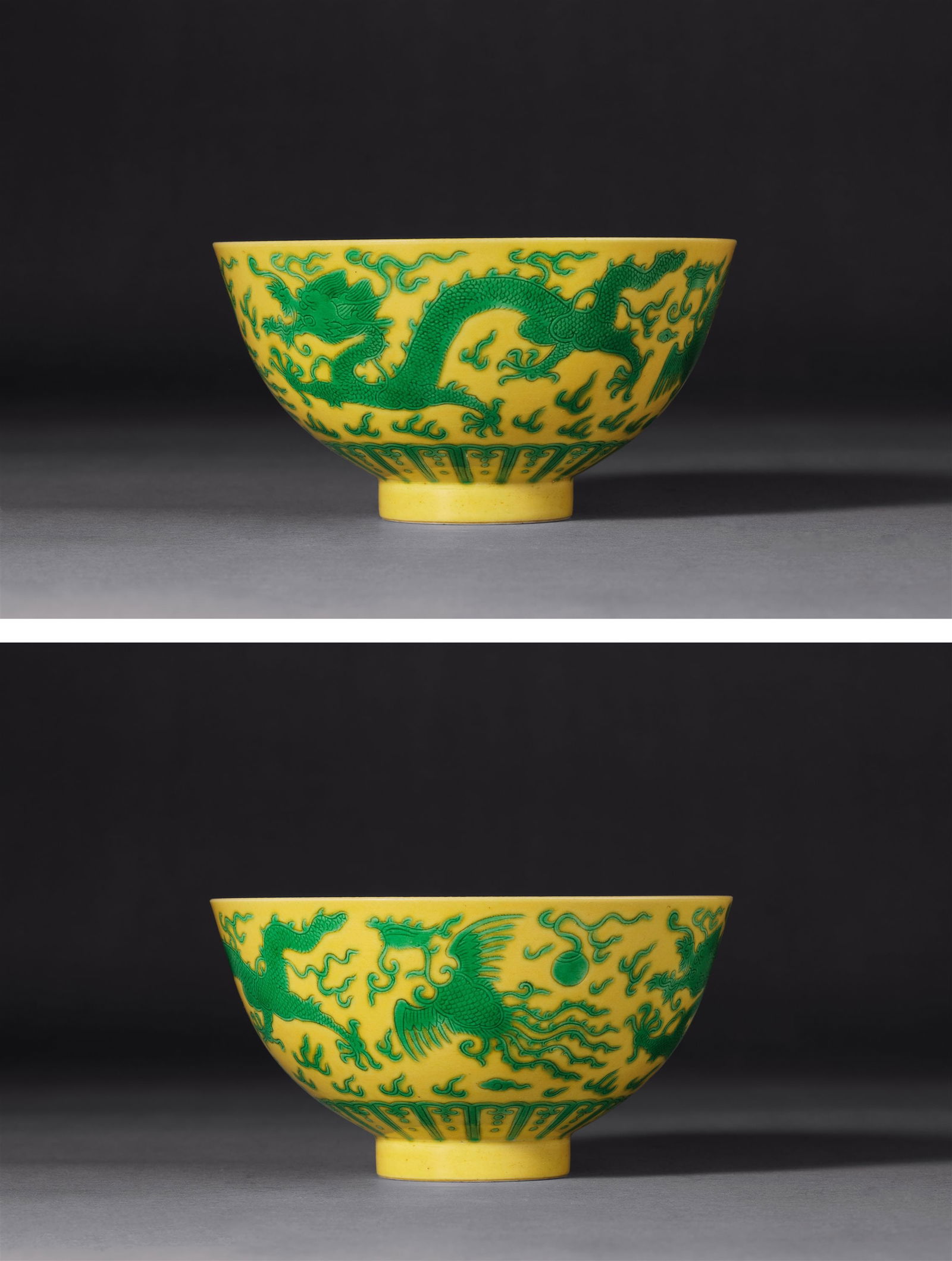 A YELLOW-GROUND GREEN DRAGON AND PHOENIX BOWL (1 of 1)