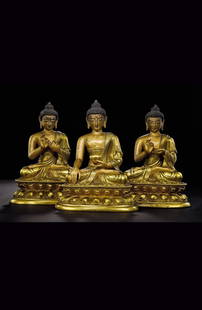 A set of three statues of Sakyamuni Buddha: Period of Kangxi, Qing Dynasty