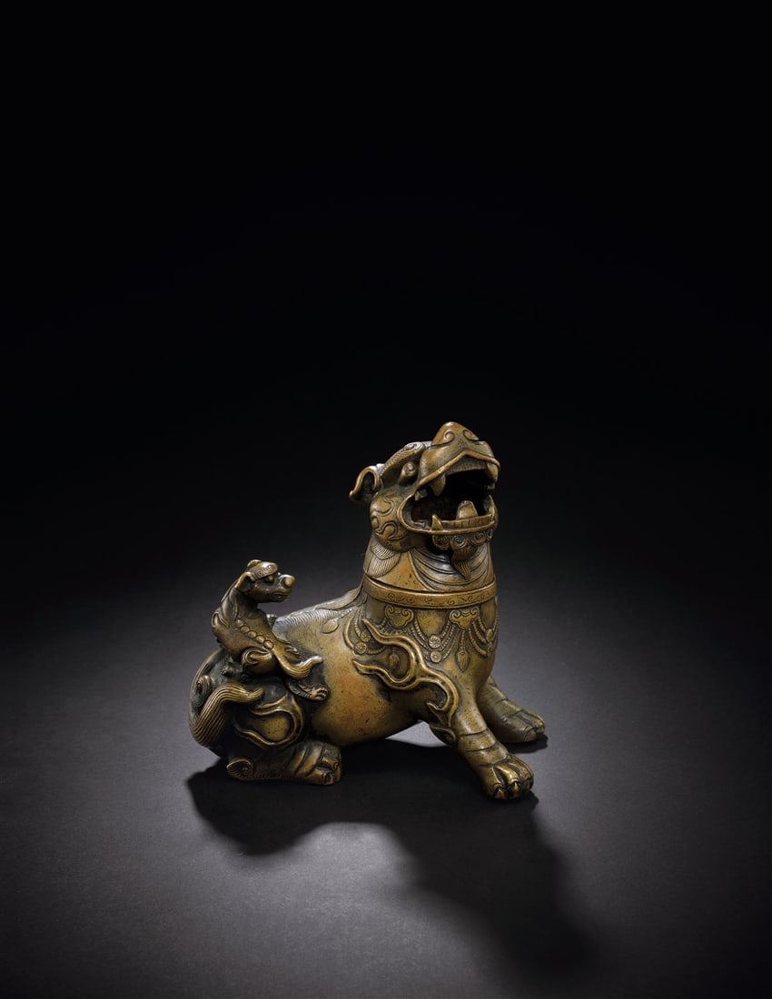 Gilt Bronze Lions Censer: Yuan Dynasty