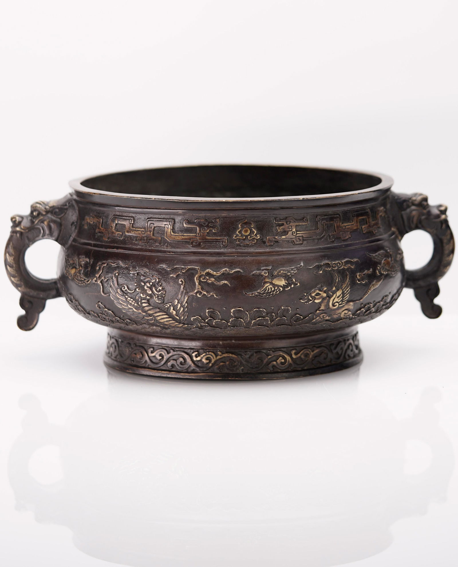 Gilt copper double lion eared incense burner, 19th Century (1 of 10)