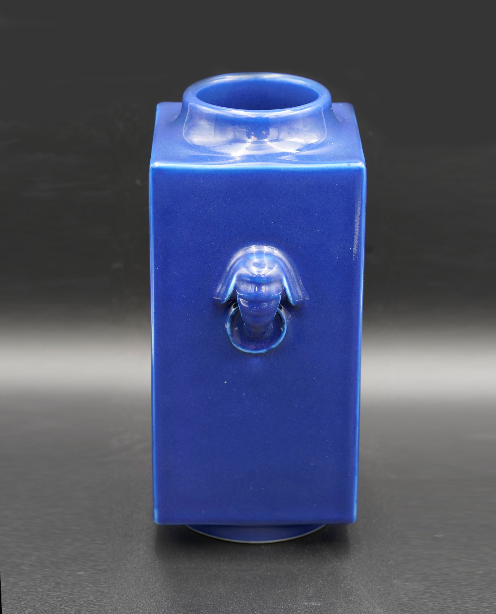 Dark blue glaze elephant ear square porcelain vase, Qing Dynasty (1 of 8)
