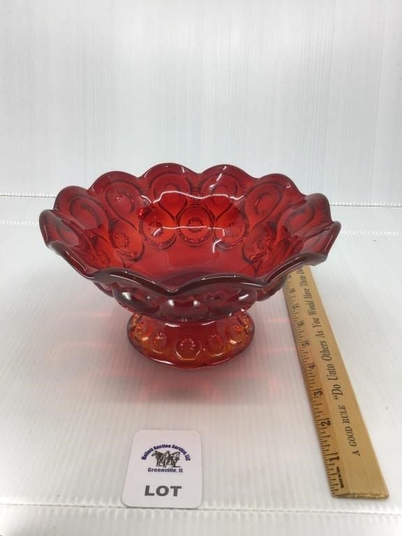 L E SMITH MOON & STARS AMBERINA RUFFLED DISH (1 of 1)