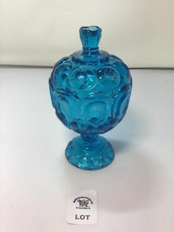 L E SMITH BLUE MOON & STARS COMPOTE 8 inches tall (1 of 1)
