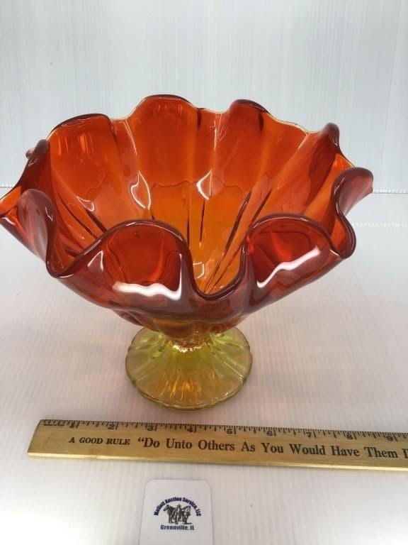 L E SMITH PERSIMMON AMBERINA HANDKERCHIEF C: COMPOTEBOWL 7 INCHES TALL