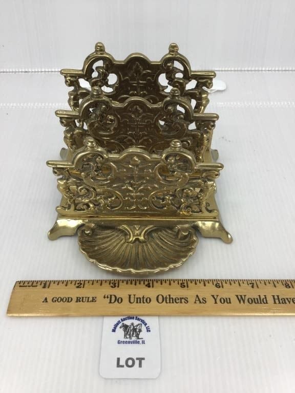 VINTAGE BRASS LETTER RACK AND STAMP/DIP PEN TRAY (1 of 2)