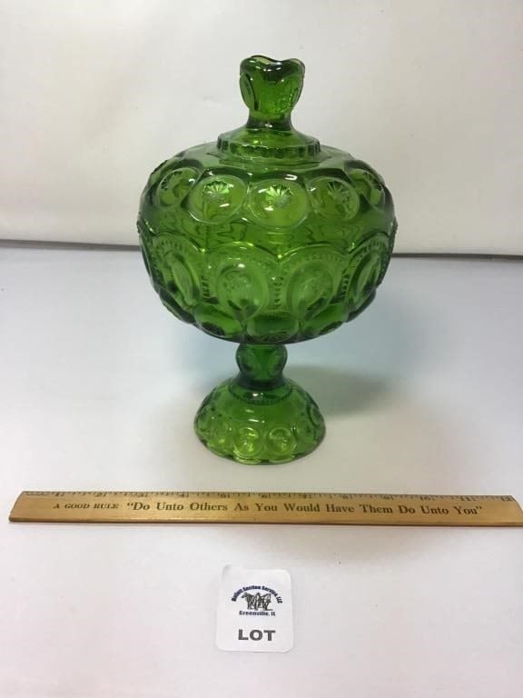 L E SMITH VINTAGE MOON & STARS GREEN GLASS (1 of 1)