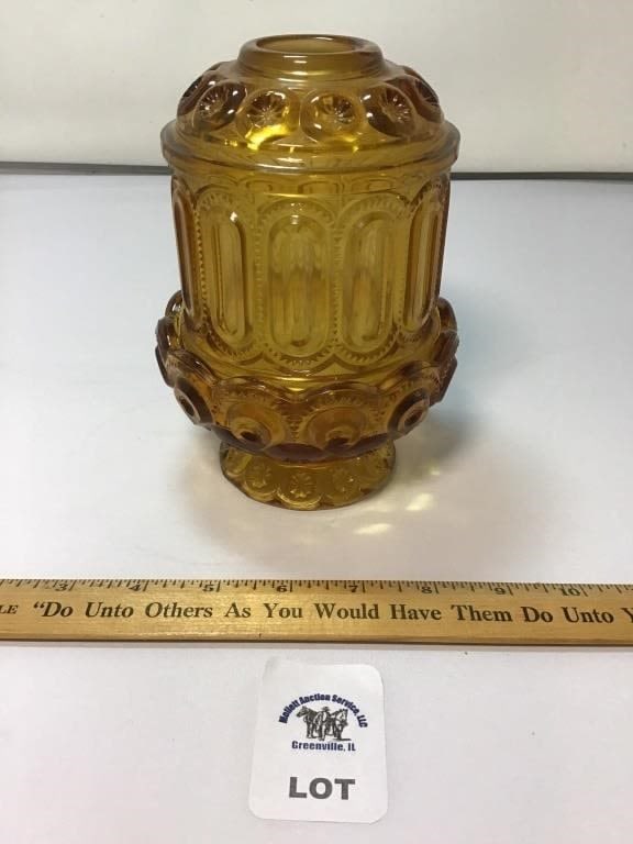 L E SMITH VINTAGE MOON & STARS AMBER GLASS FAIRY: LAMP