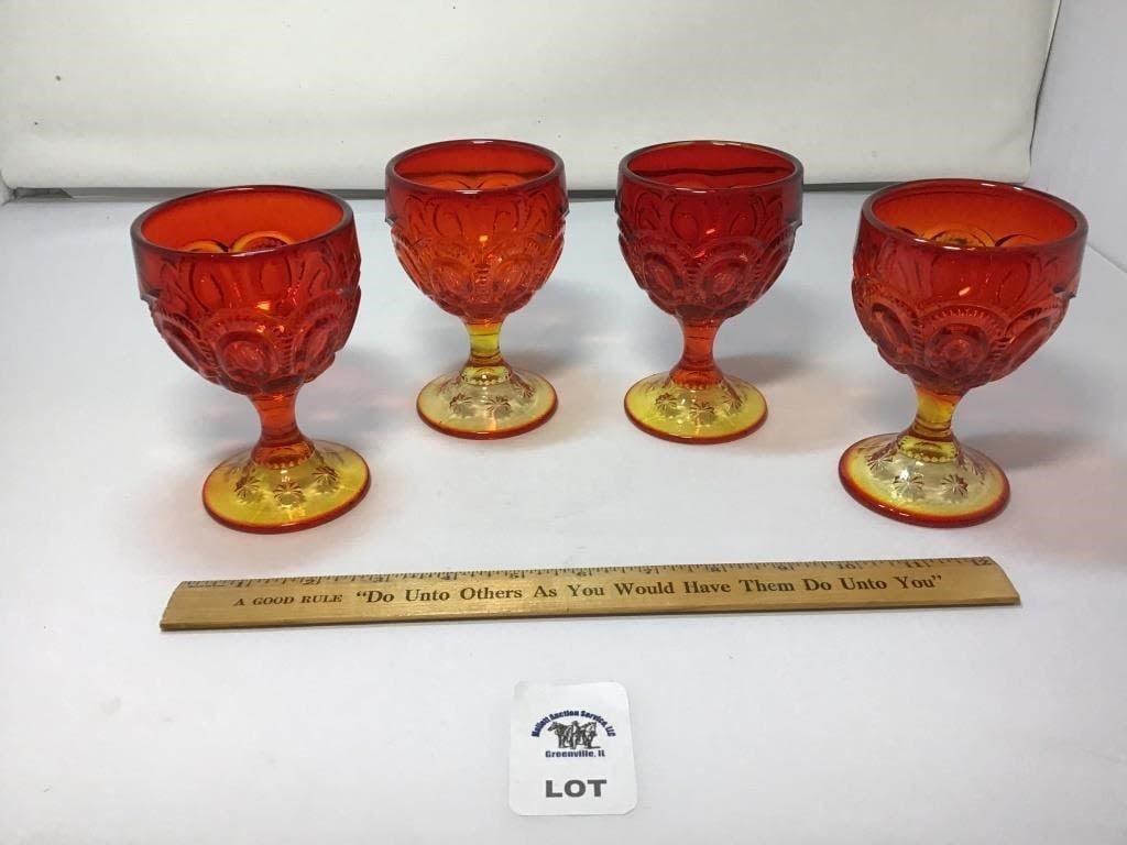 L E SMITH VINTAGE MOON & STARS AMBERINA SMALL: GOBLETS 4 pcs