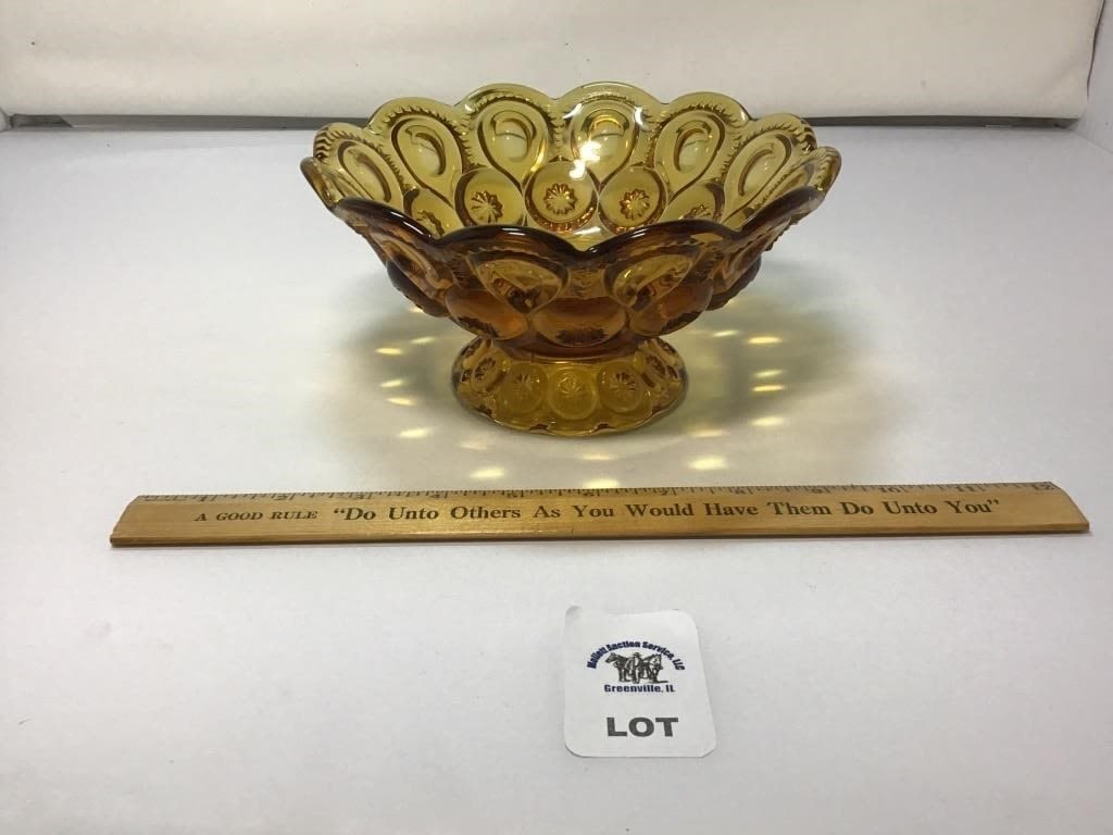 L E SMITH VINTAGE MOON & STARS AMBER FOOTED BOWL (1 of 1)